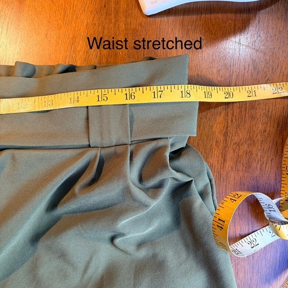 Paper Bag Pants Sz Large Olive Green Bow Tie Pull On High Waist Tapered Ankle - Picture 11 of 13